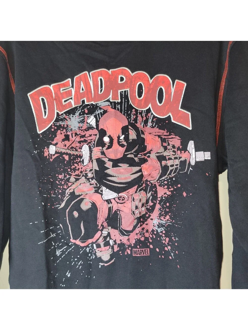 Marvel Deadpool Men's Full Zip Hoodie Black Red Graphic Sweatshirt Small